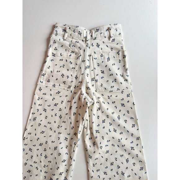 NWOT ZARA Marine Floral Stretch Denim High Waisted Wide Leg Jeans, Size 0/22 - Picture 5 of 12